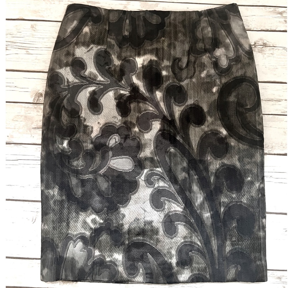 Worth New York NWOT Pencil Skirt Grey Olive Floral Jacquard Wool Blend Size 4